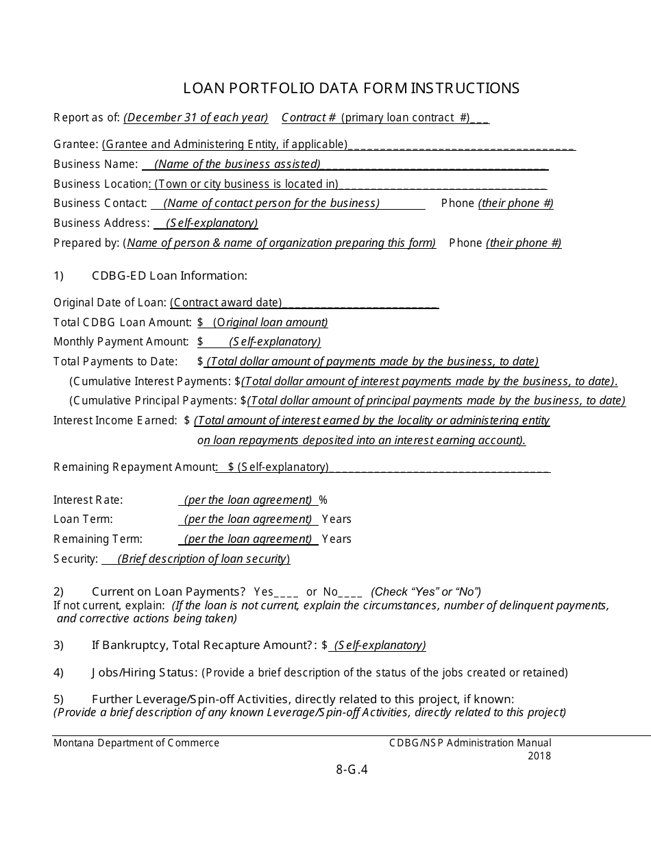 Exhibit 8-G Loan Portfolio Data (Lpd) Form - Montana Community Development Block Grant Economic Development (Cdbg-Ed) Loan Program - Montana, Page 4