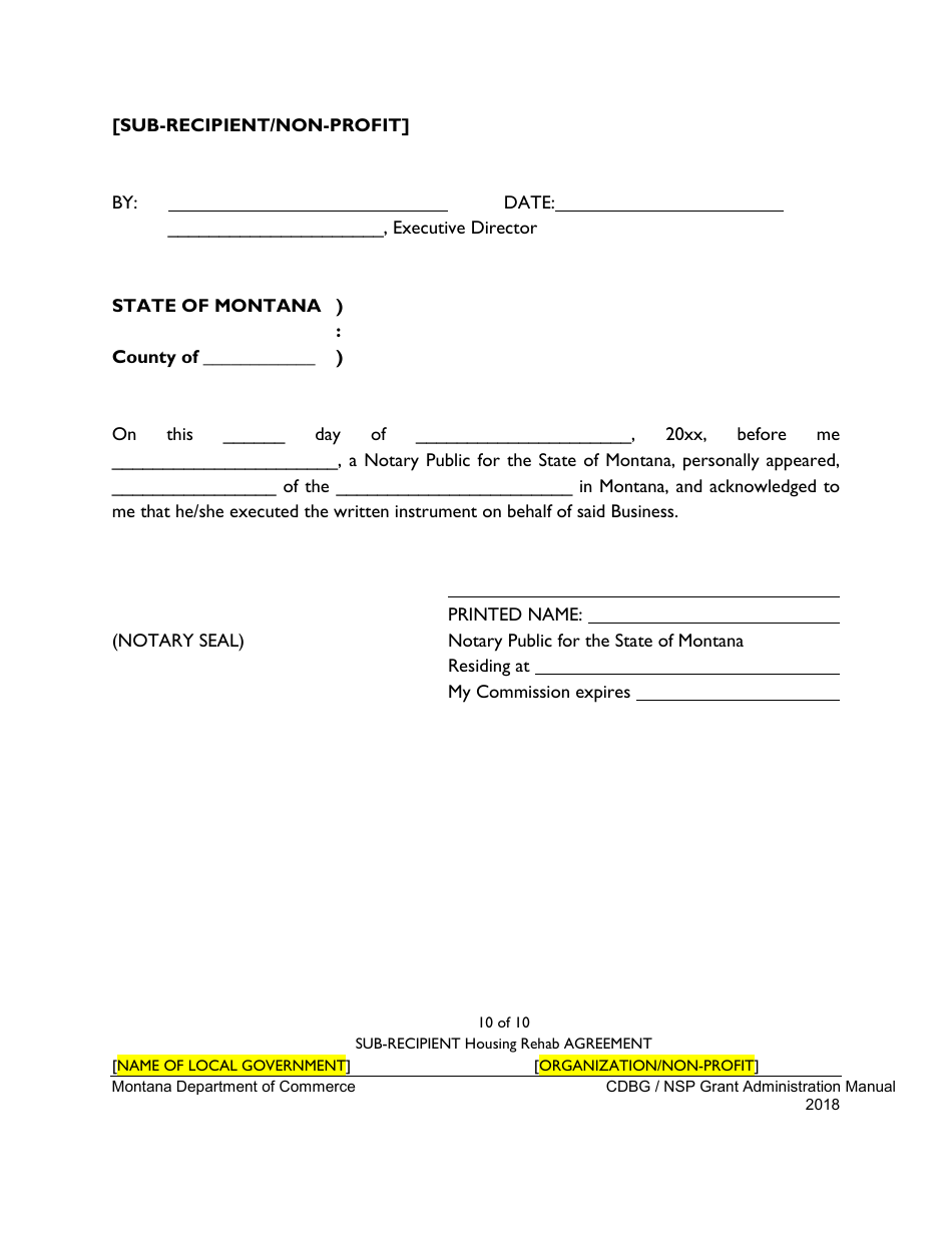 Exhibit 10-G Sample Sub-recipient Housing Rehabilitation Agreement - Montana, Page 10