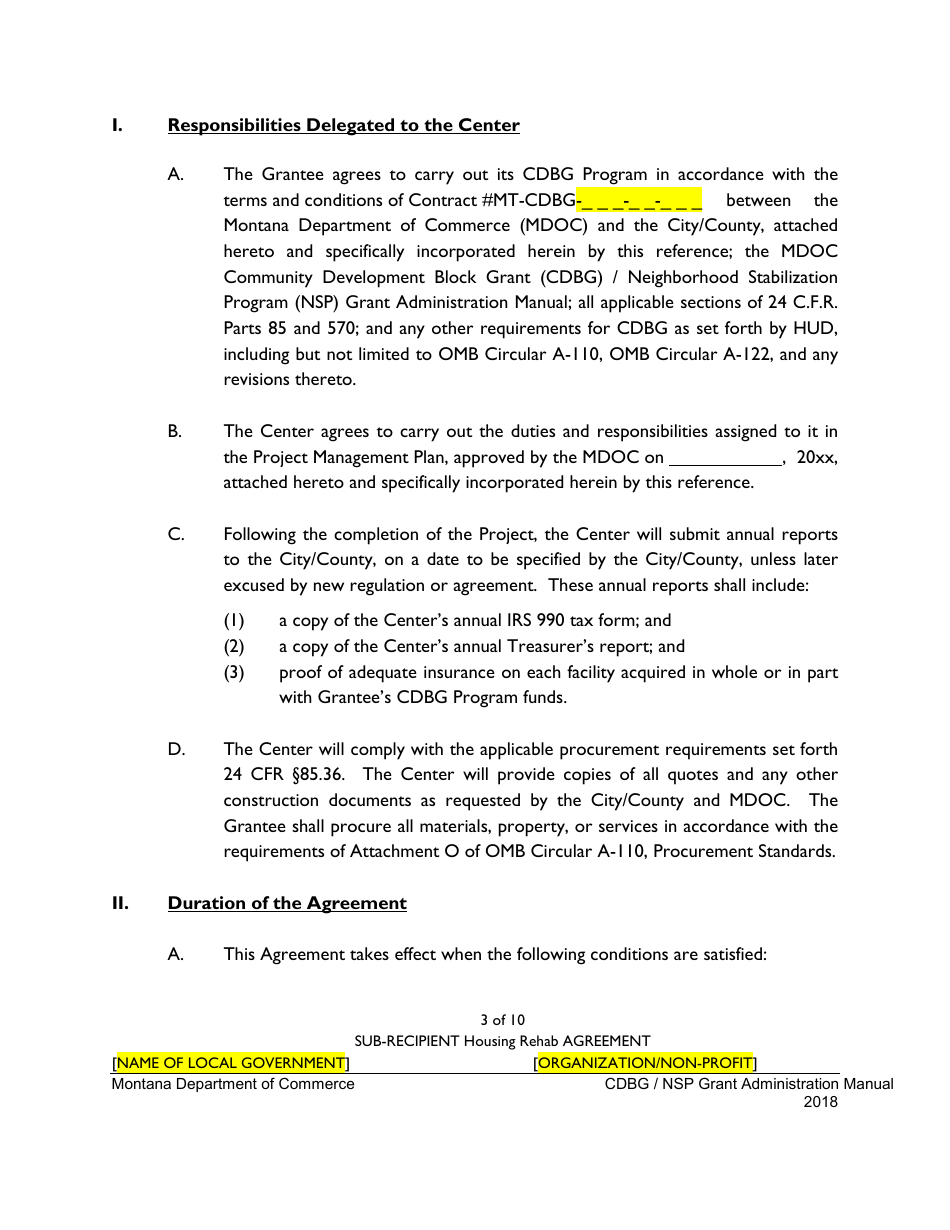 Exhibit 10-G Sample Sub-recipient Housing Rehabilitation Agreement - Montana, Page 3