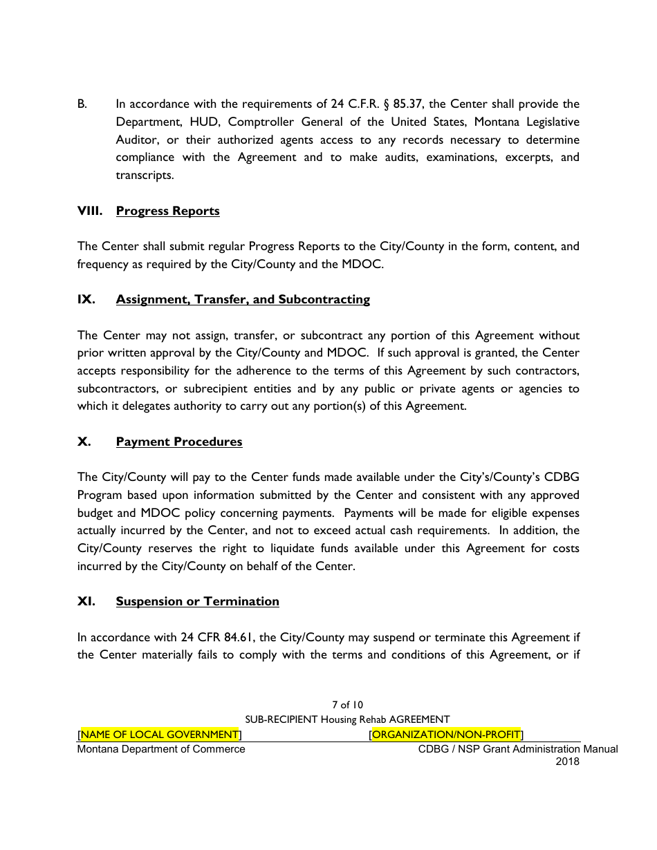 Exhibit 10-G Sample Sub-recipient Housing Rehabilitation Agreement - Montana, Page 7
