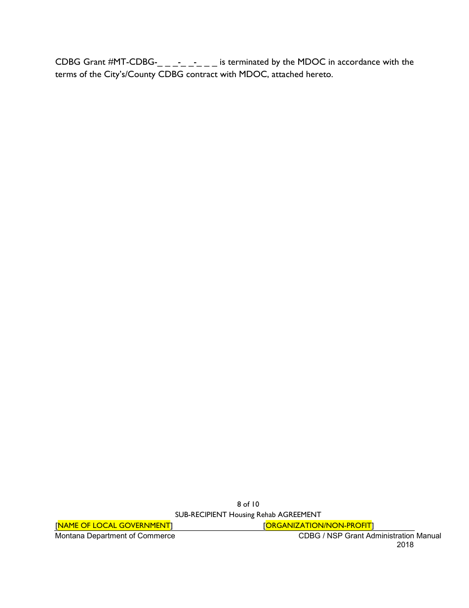Exhibit 10-G Sample Sub-recipient Housing Rehabilitation Agreement - Montana, Page 8