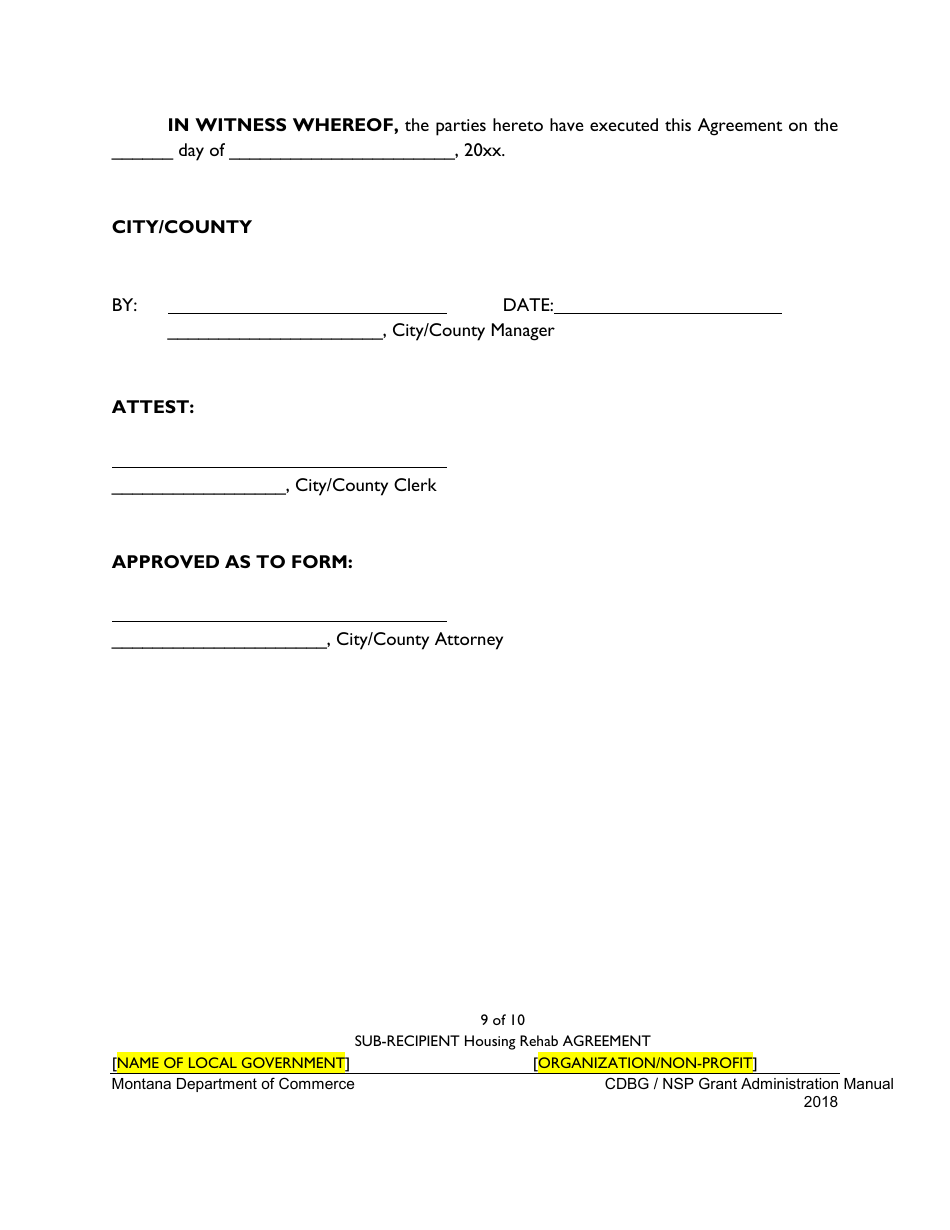 Exhibit 10-G Sample Sub-recipient Housing Rehabilitation Agreement - Montana, Page 9