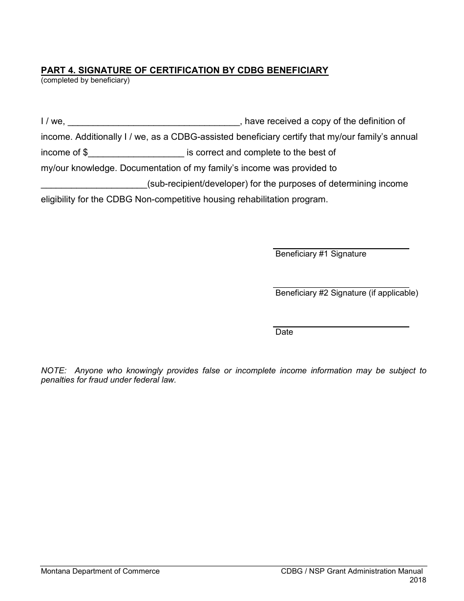 Exhibit 10-F Income Verification for Direct Beneficiaries of Cdbg Rehab Funds - Montana, Page 4