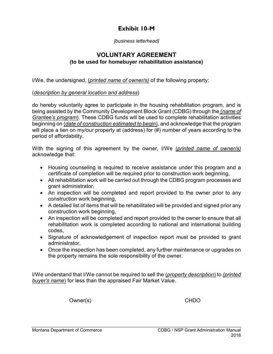 Exhibit 10-M Voluntary Agreement - Montana, Page 1