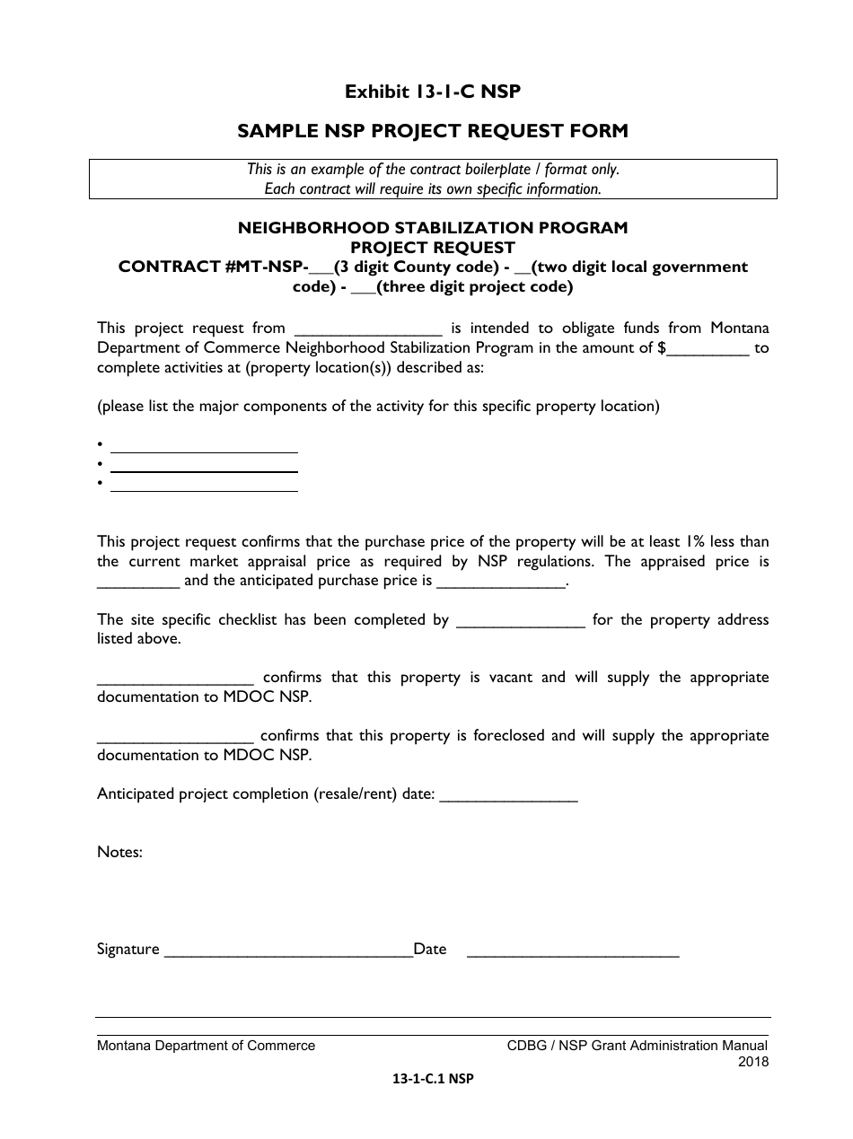 Exhibit 13-1-C NSP Sample Nsp Project Request Form - Montana, Page 1