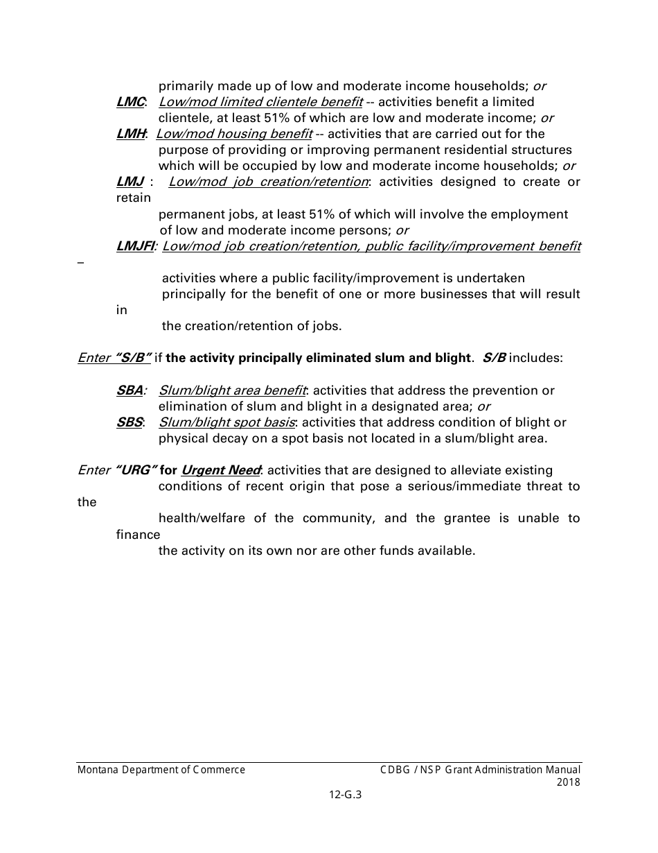 Exhibit 12-G Calculation of Cdbg Funds Used to Benefit Low and Moderate Income (Lmi) Households and Citation of National Cdbg Objectives - Montana, Page 3