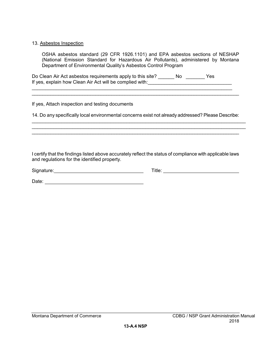 Exhibit 13-2-A NSP Nsp Environmental Site Specific Checklist - Montana, Page 4