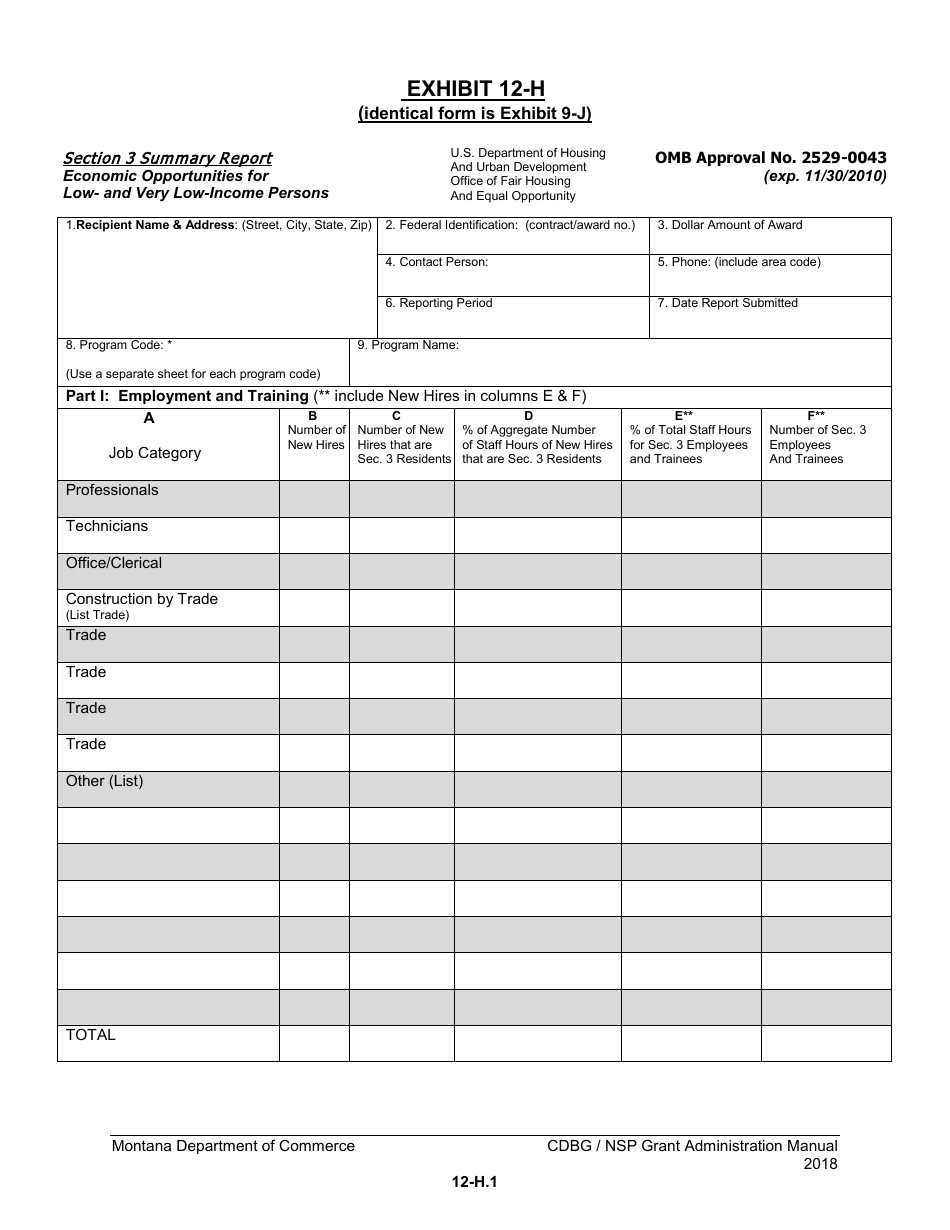 Exhibit 12-H Section 3 Summary Report - Montana, Page 1