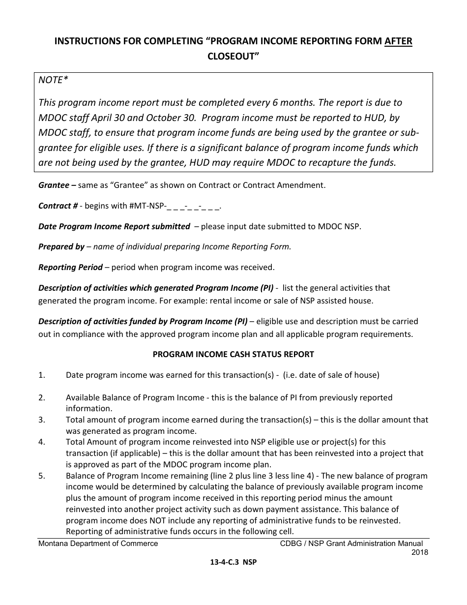 Exhibit 13-4-C.NSP Income Reporting Form After Project Closeout - Montana Nsp Program - Montana, Page 3