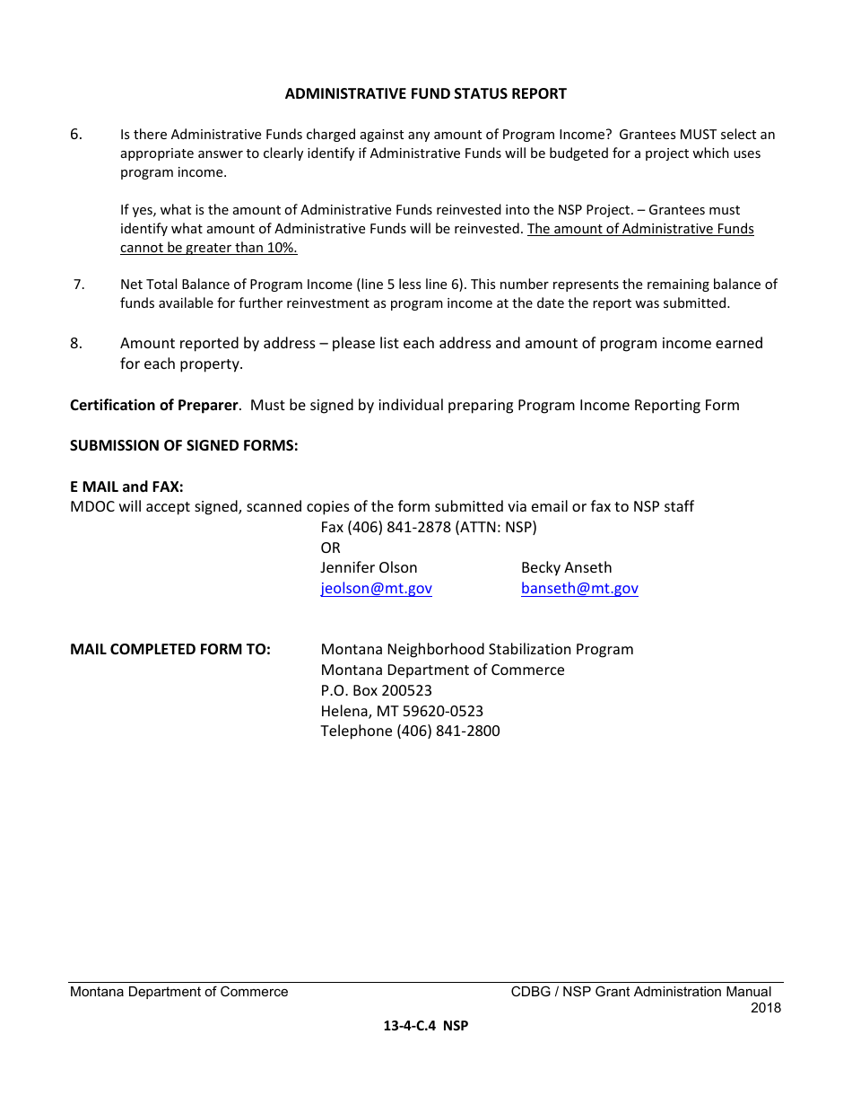 Exhibit 13-4-C.NSP Income Reporting Form After Project Closeout - Montana Nsp Program - Montana, Page 4
