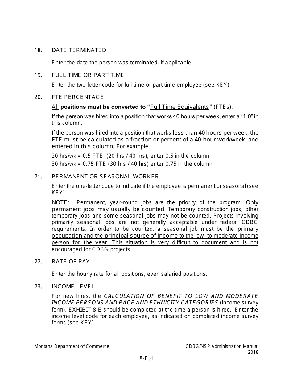Instructions for Exhibit 9-E Employment Tracking  Direct Benefit Summary - Montana, Page 4