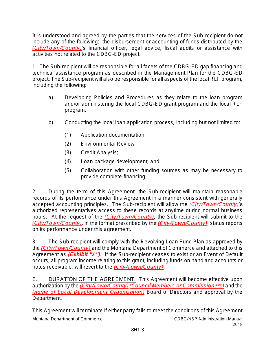 Exhibit H1 Sub-recipient Agreement (For Revolving Loan Fund Projects) - Montana, Page 3