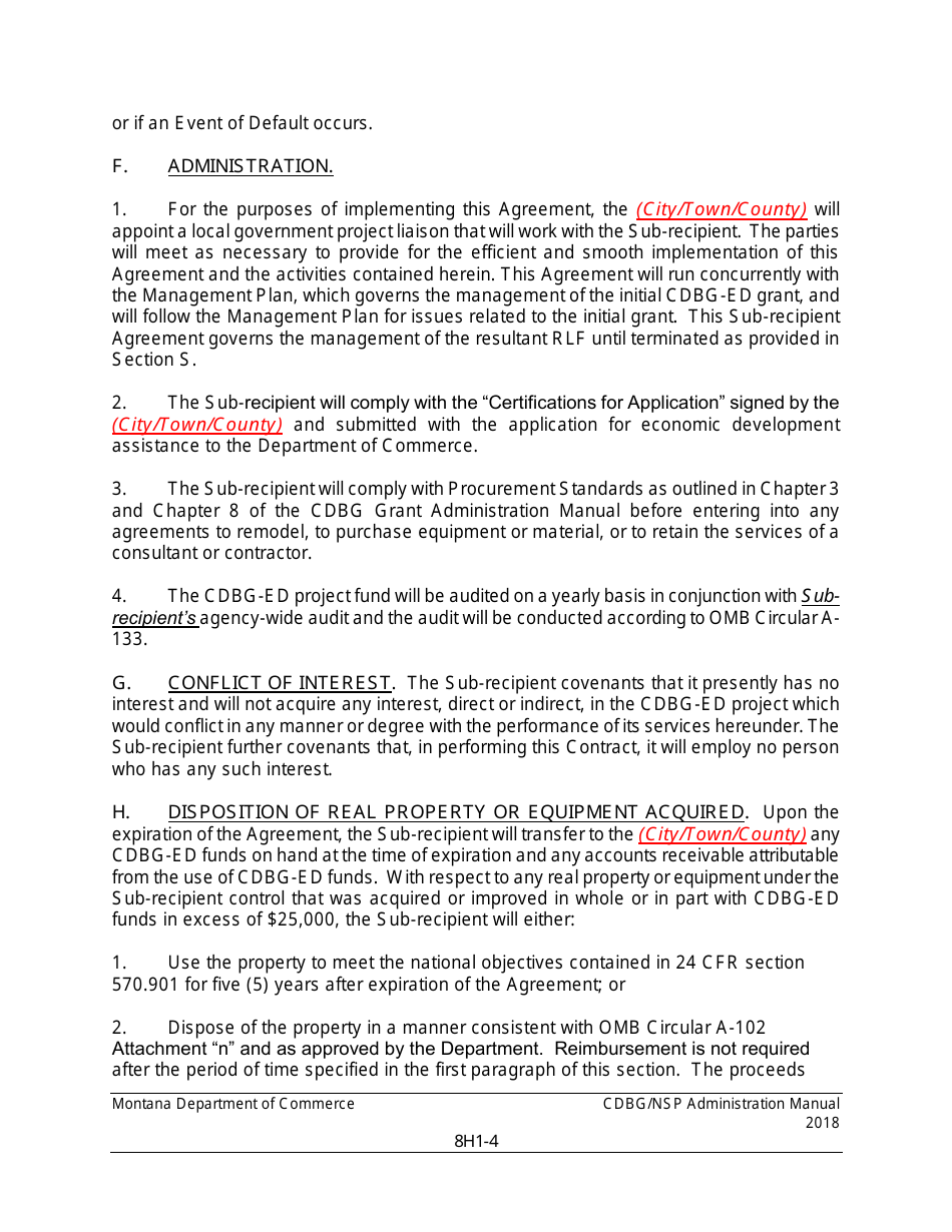 Exhibit H1 Sub-recipient Agreement (For Revolving Loan Fund Projects) - Montana, Page 4