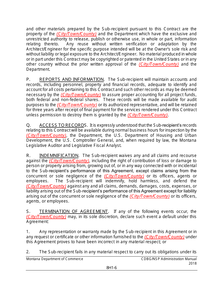 Exhibit H1 Sub-recipient Agreement (For Revolving Loan Fund Projects) - Montana, Page 6