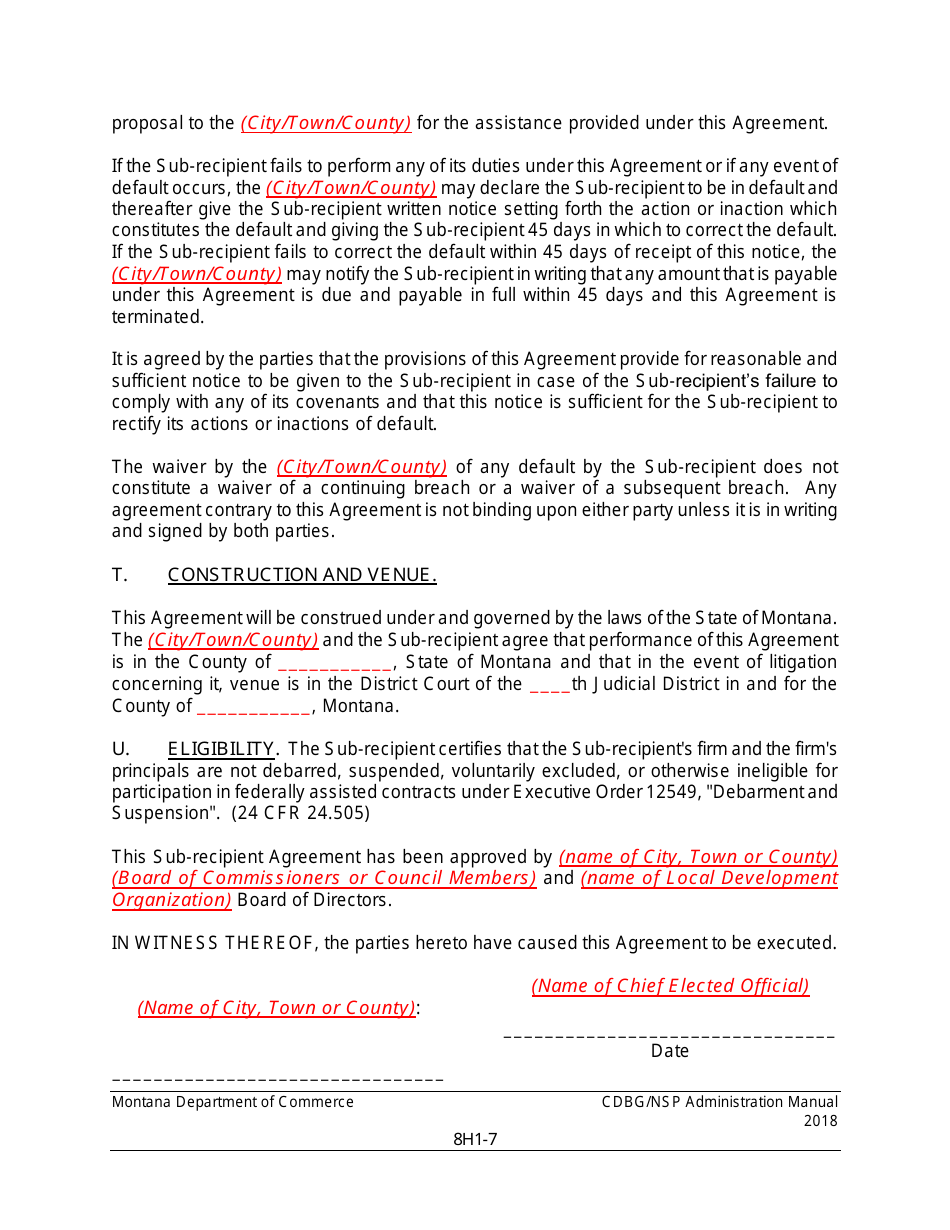 Exhibit H1 Sub-recipient Agreement (For Revolving Loan Fund Projects) - Montana, Page 7