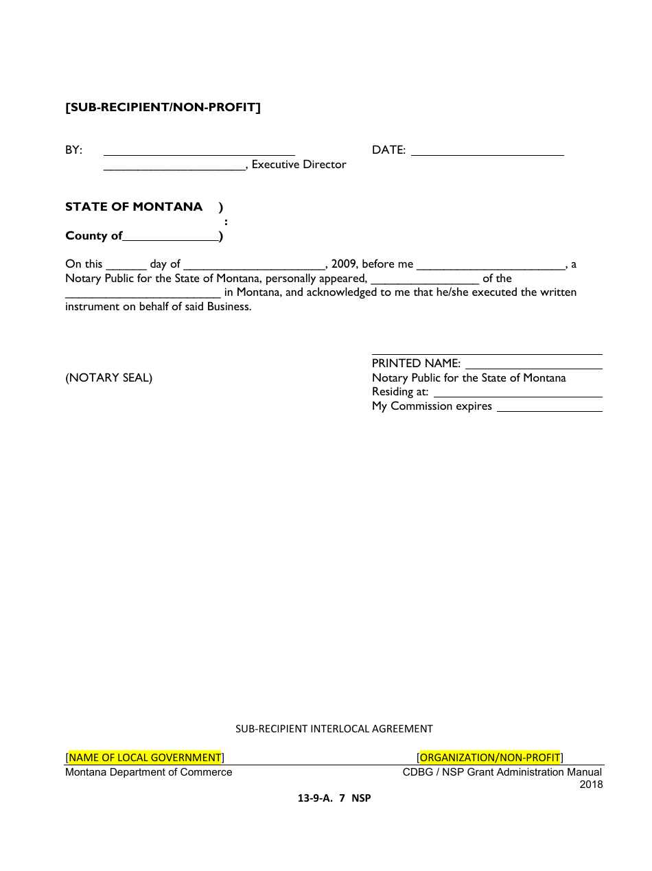 Exhibit 13-9-A NSP Sub-recipient Agreement (Interlocal Agreement) for a Project With a Local Non-profit Organization as Sub-recipient - Montana, Page 7