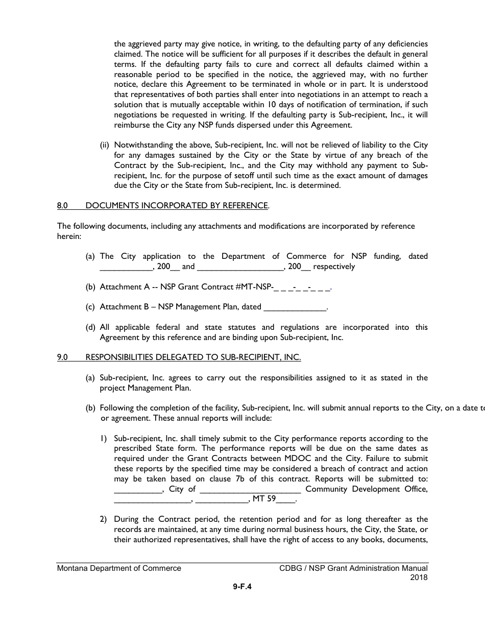 Exhibit 9-F Sub-recipient Agreement for an Affordable Housing Project With Multiple Funding Sources - Montana, Page 4