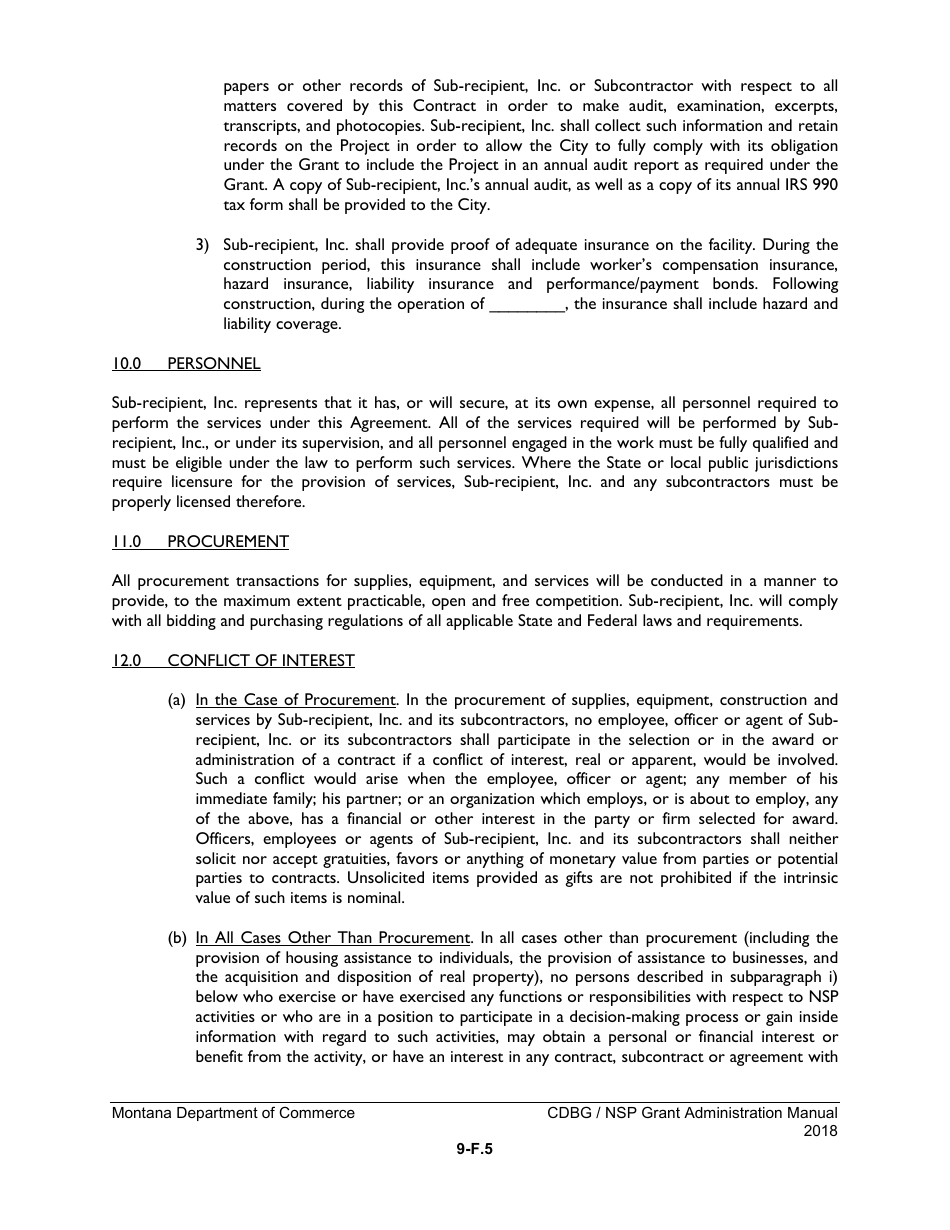 Exhibit 9-F Sub-recipient Agreement for an Affordable Housing Project With Multiple Funding Sources - Montana, Page 5
