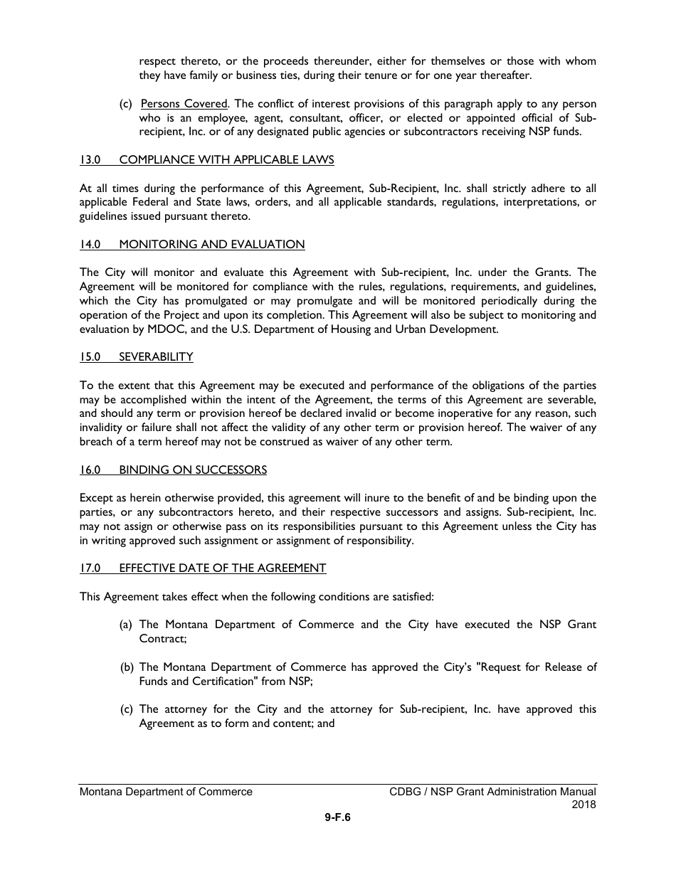 Exhibit 9-F Sub-recipient Agreement for an Affordable Housing Project With Multiple Funding Sources - Montana, Page 6
