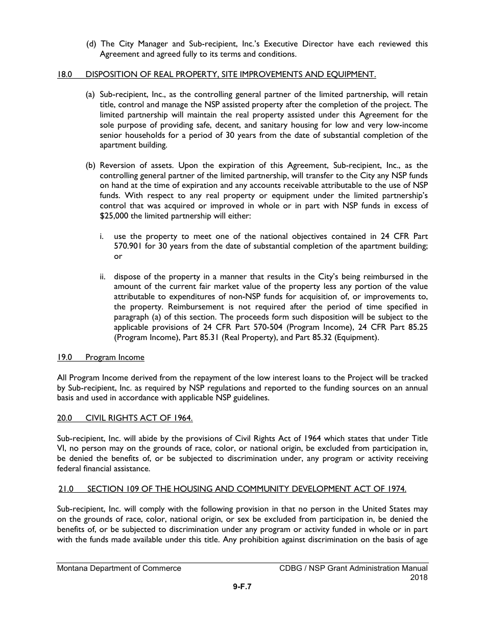 Exhibit 9-F Sub-recipient Agreement for an Affordable Housing Project With Multiple Funding Sources - Montana, Page 7