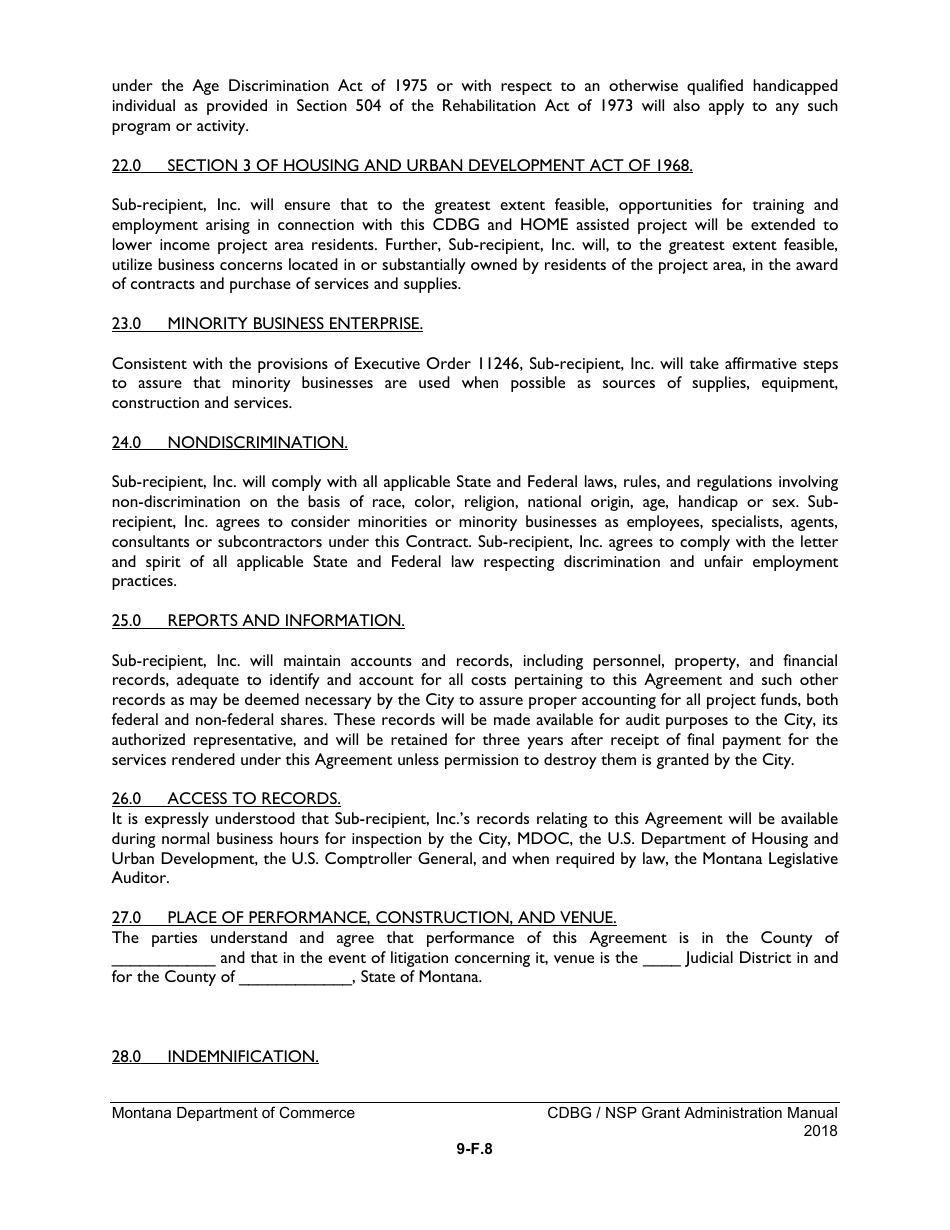 Exhibit 9-F Sub-recipient Agreement for an Affordable Housing Project With Multiple Funding Sources - Montana, Page 8