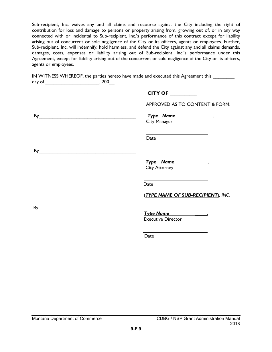 Exhibit 9-F Sub-recipient Agreement for an Affordable Housing Project With Multiple Funding Sources - Montana, Page 9