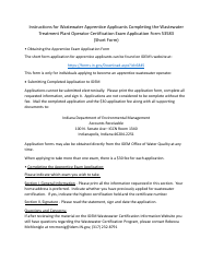 Document preview: Instructions for State Form 53583 Application for Wastewater Treatment Plant Operator Certification Examination - Short Form for Apprenticeship Only - Indiana