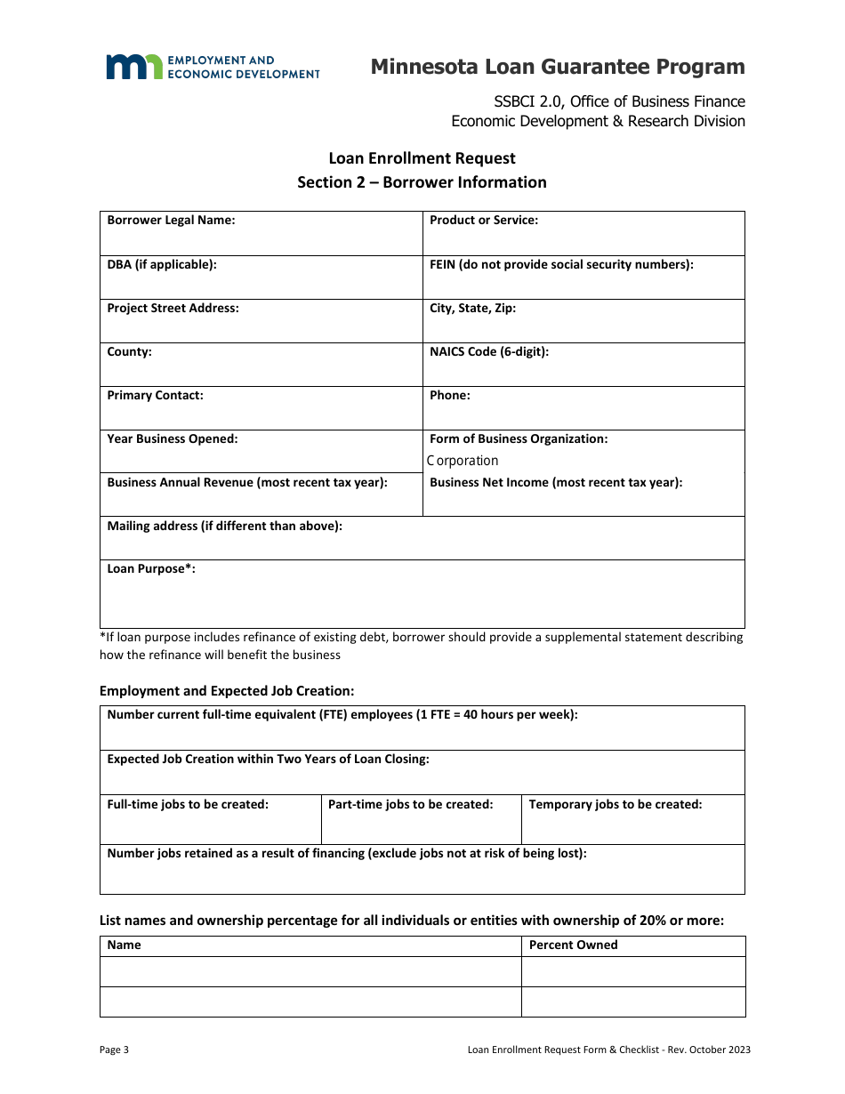 Loan Enrollment Request - Minnesota Loan Guarantee Program - Minnesota, Page 3
