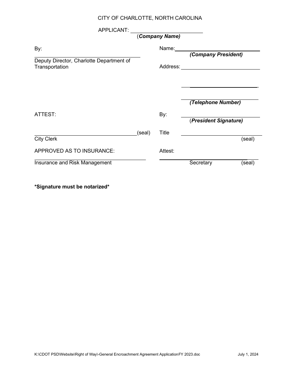 Right-Of-Way Encroachment Agreement - City of Charlotte, North Carolina, Page 6