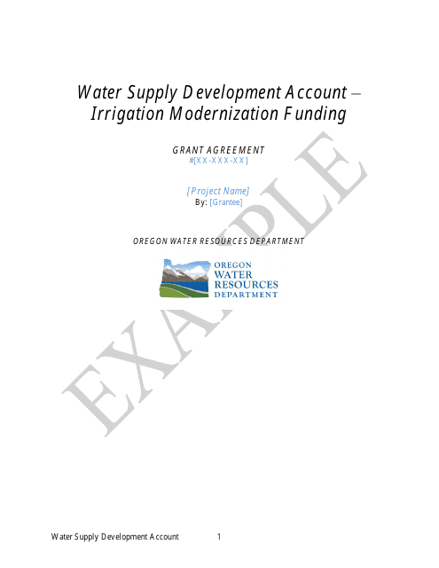 Irrigation Modernization Funding Grant Agreement - Example - Oregon