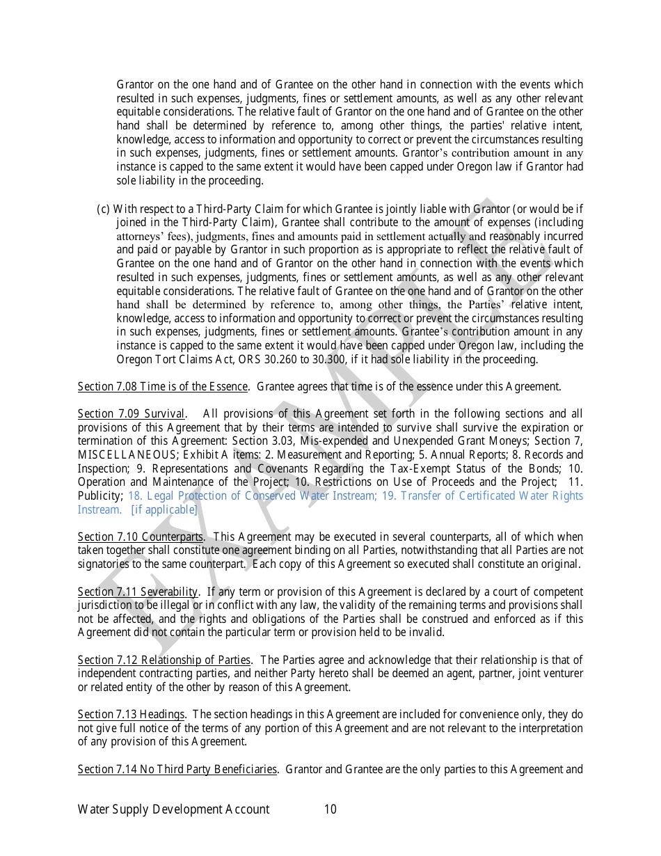Irrigation Modernization Funding Grant Agreement - Example - Oregon, Page 10