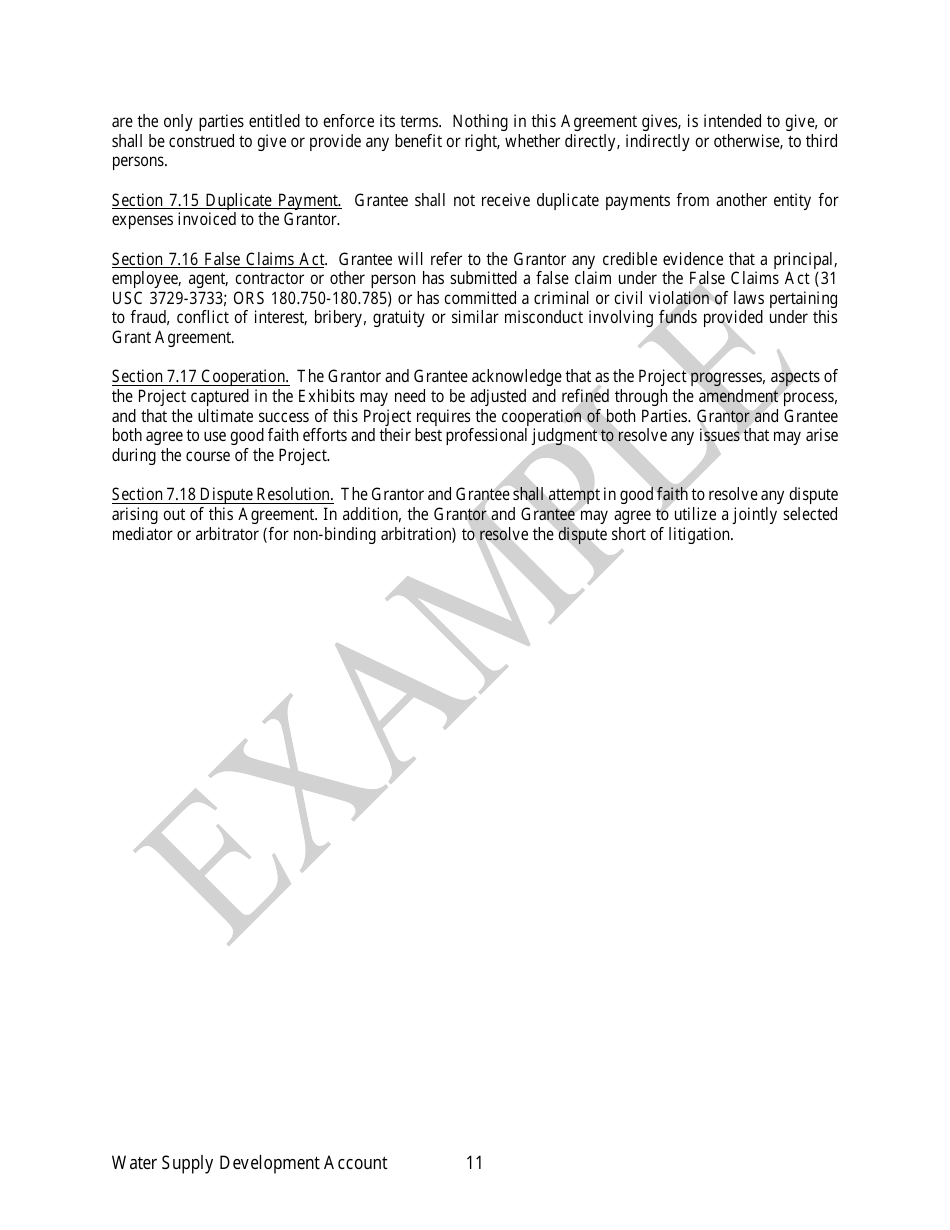 Irrigation Modernization Funding Grant Agreement - Example - Oregon, Page 11