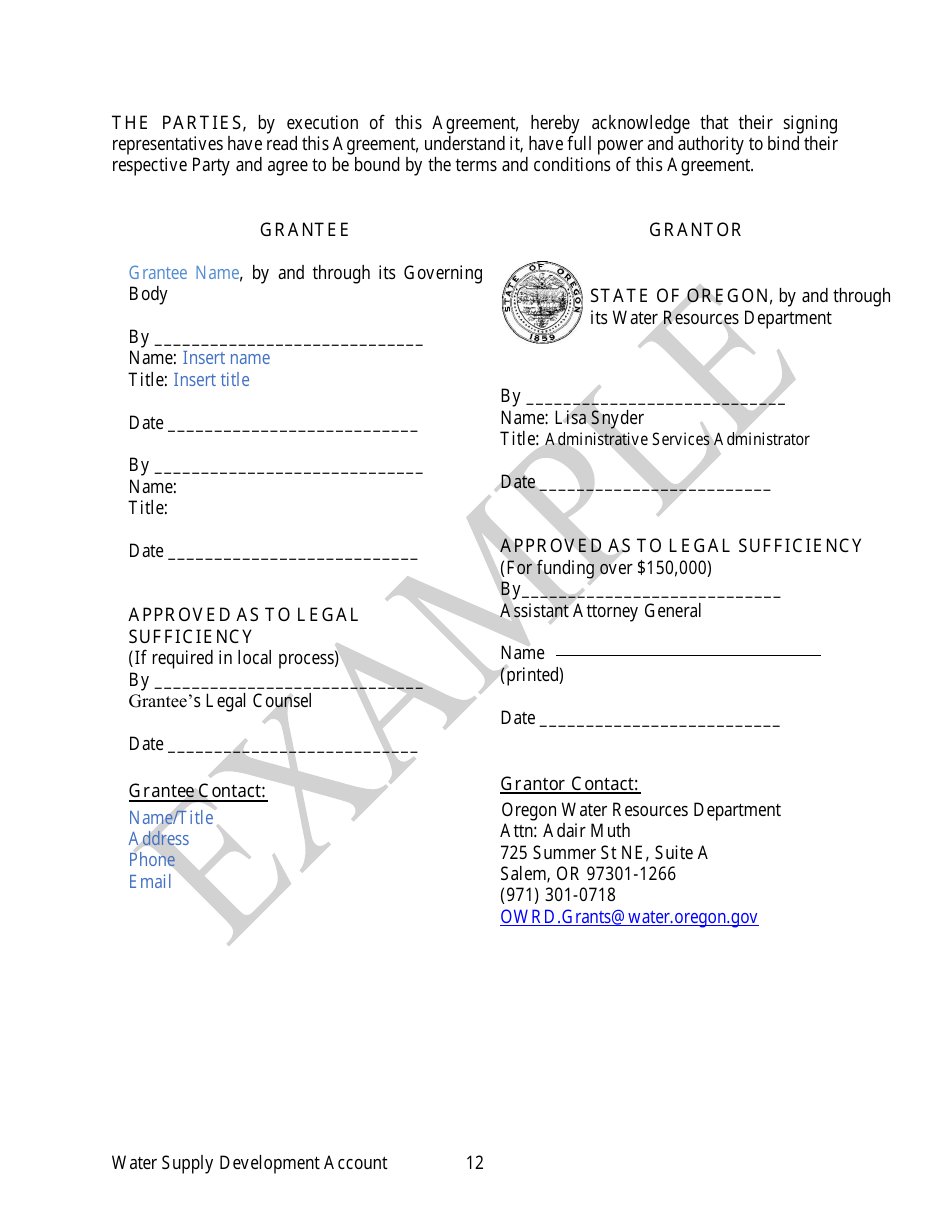 Irrigation Modernization Funding Grant Agreement - Example - Oregon, Page 12