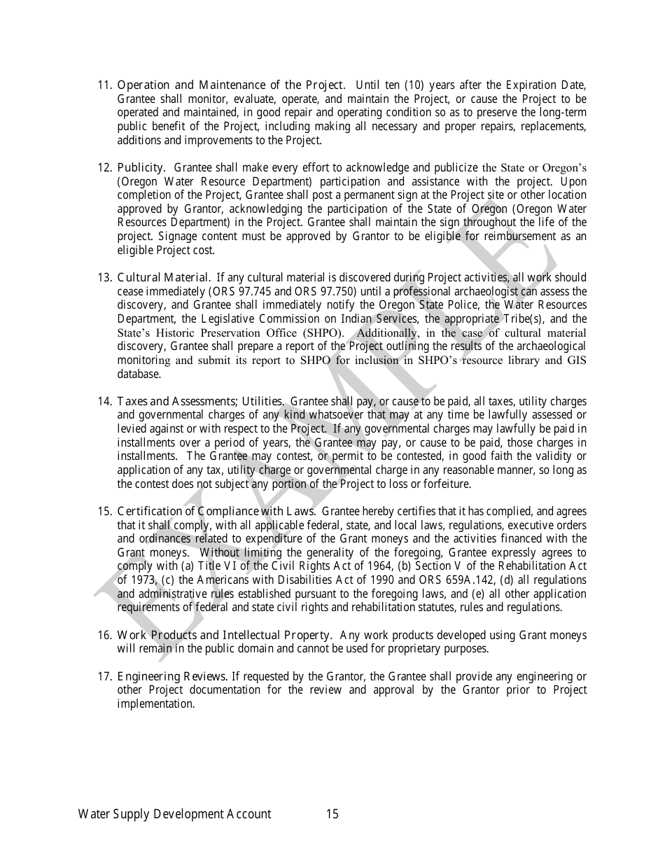 Irrigation Modernization Funding Grant Agreement - Example - Oregon, Page 15