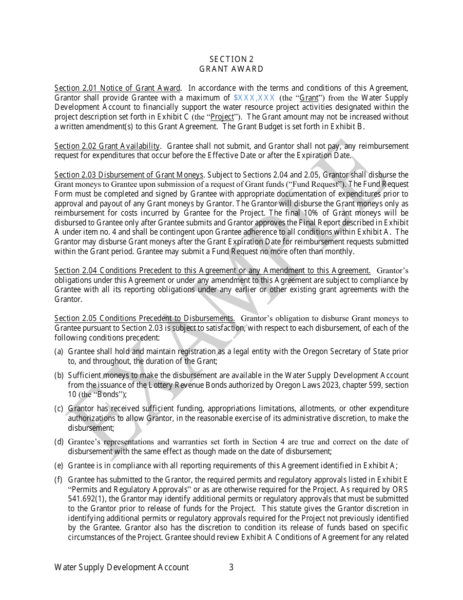 Irrigation Modernization Funding Grant Agreement - Example - Oregon, Page 3