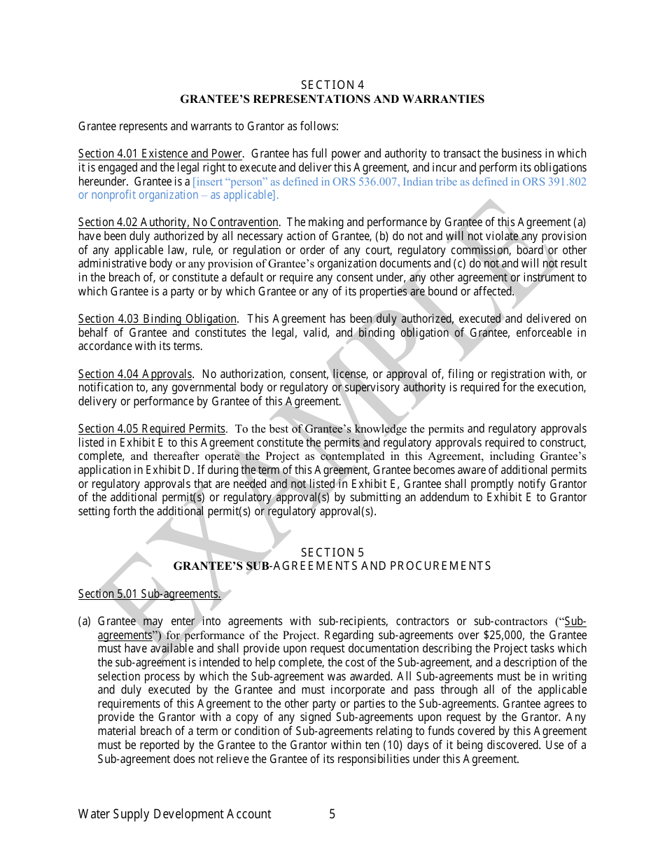 Irrigation Modernization Funding Grant Agreement - Example - Oregon, Page 5