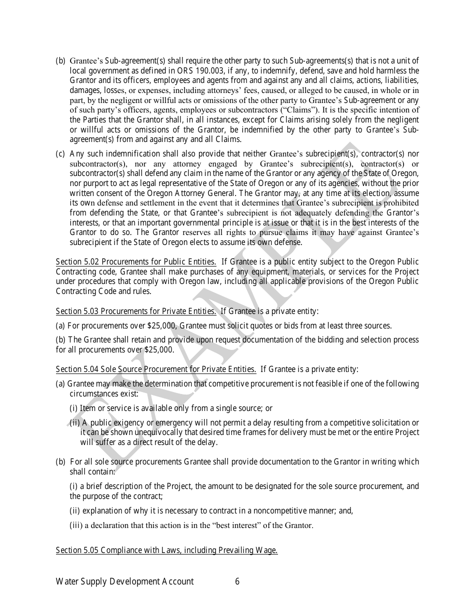 Irrigation Modernization Funding Grant Agreement - Example - Oregon, Page 6