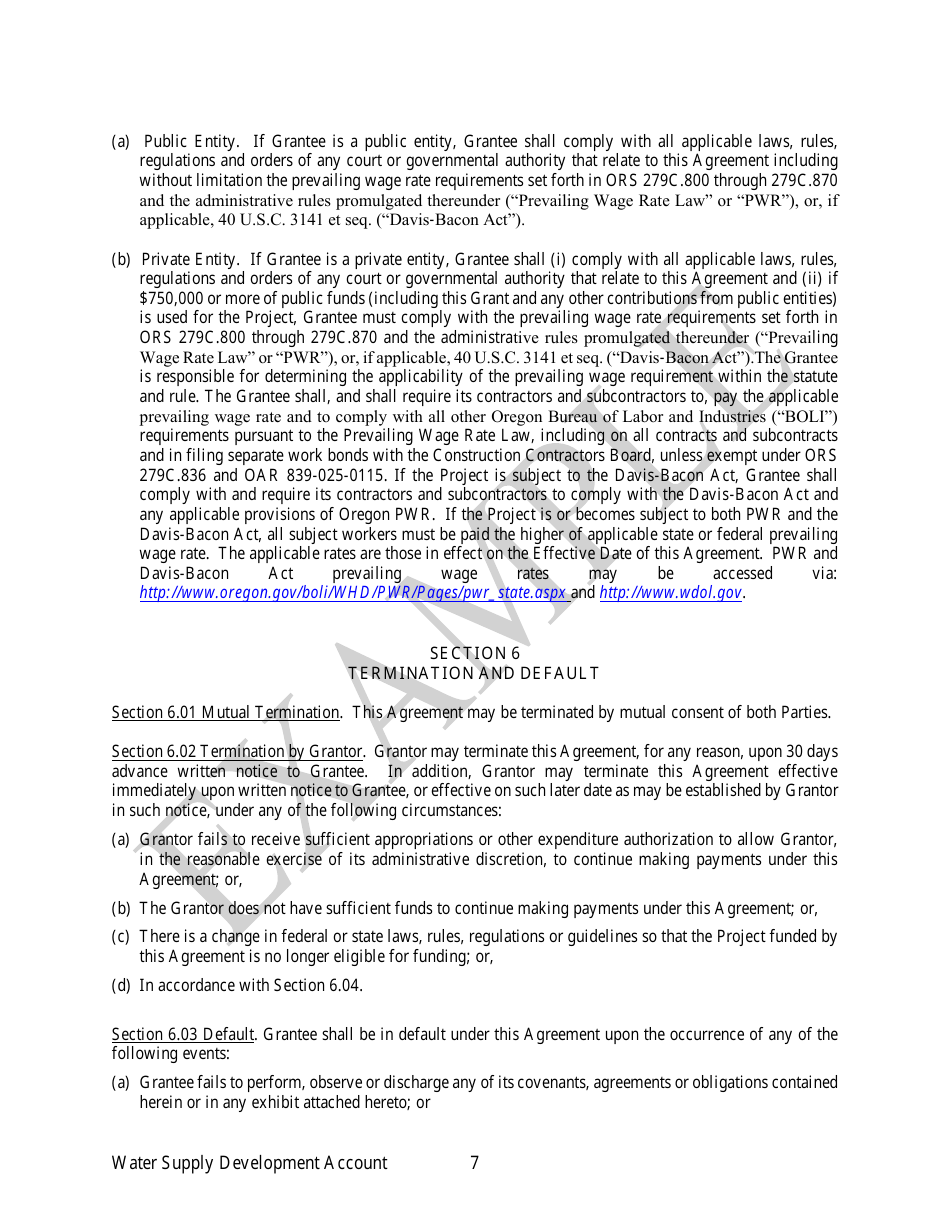 Irrigation Modernization Funding Grant Agreement - Example - Oregon, Page 7