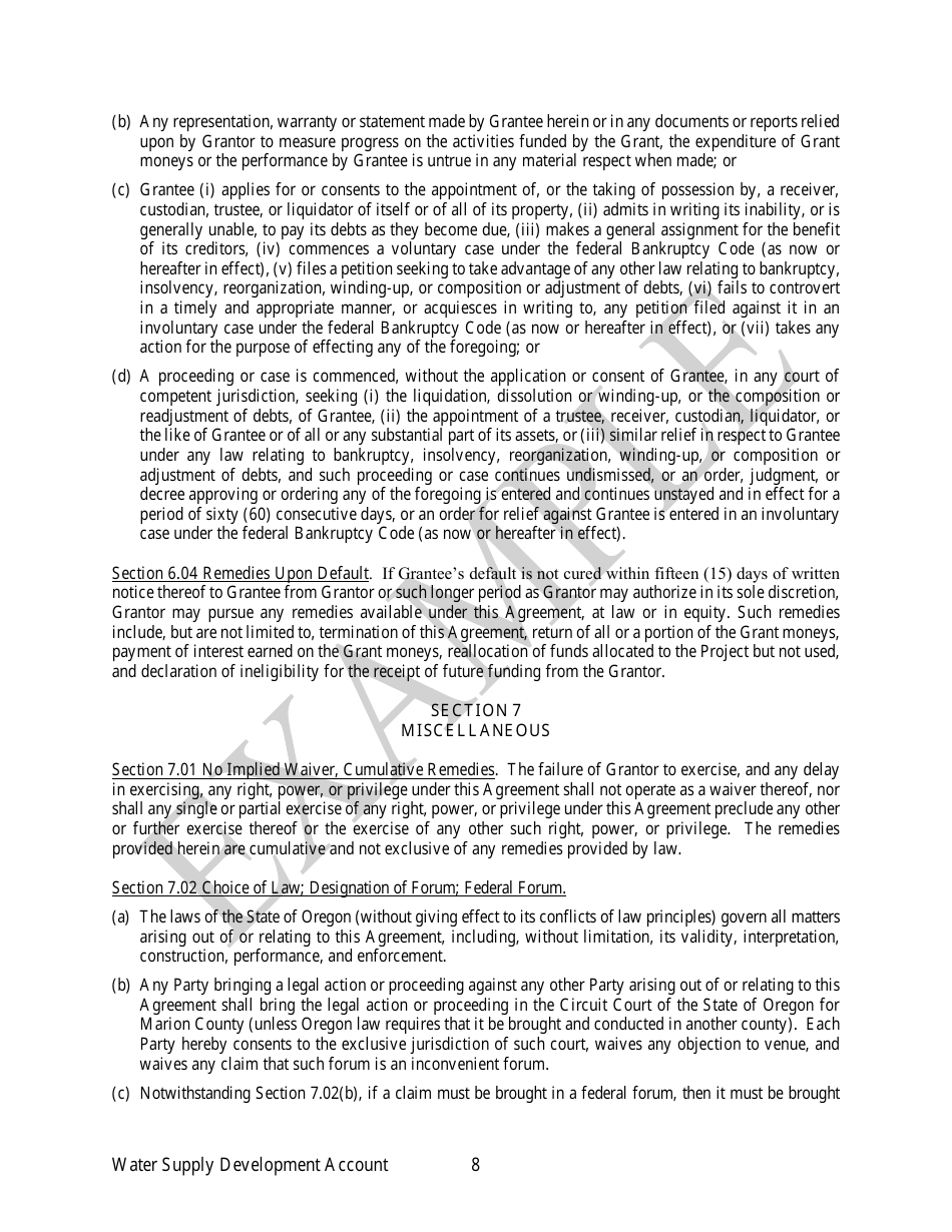 Irrigation Modernization Funding Grant Agreement - Example - Oregon, Page 8