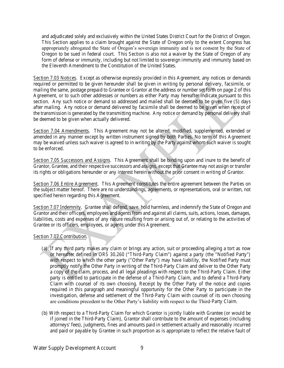 Irrigation Modernization Funding Grant Agreement - Example - Oregon, Page 9