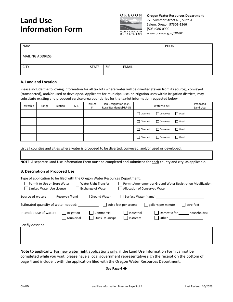 Application for Limited Water Use License - Oregon, Page 6