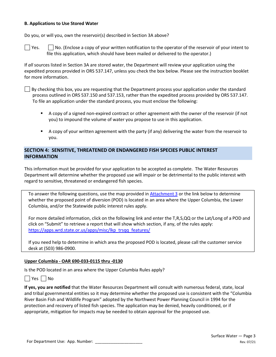 Application for a Permit to Use Surface Water - Oregon, Page 3