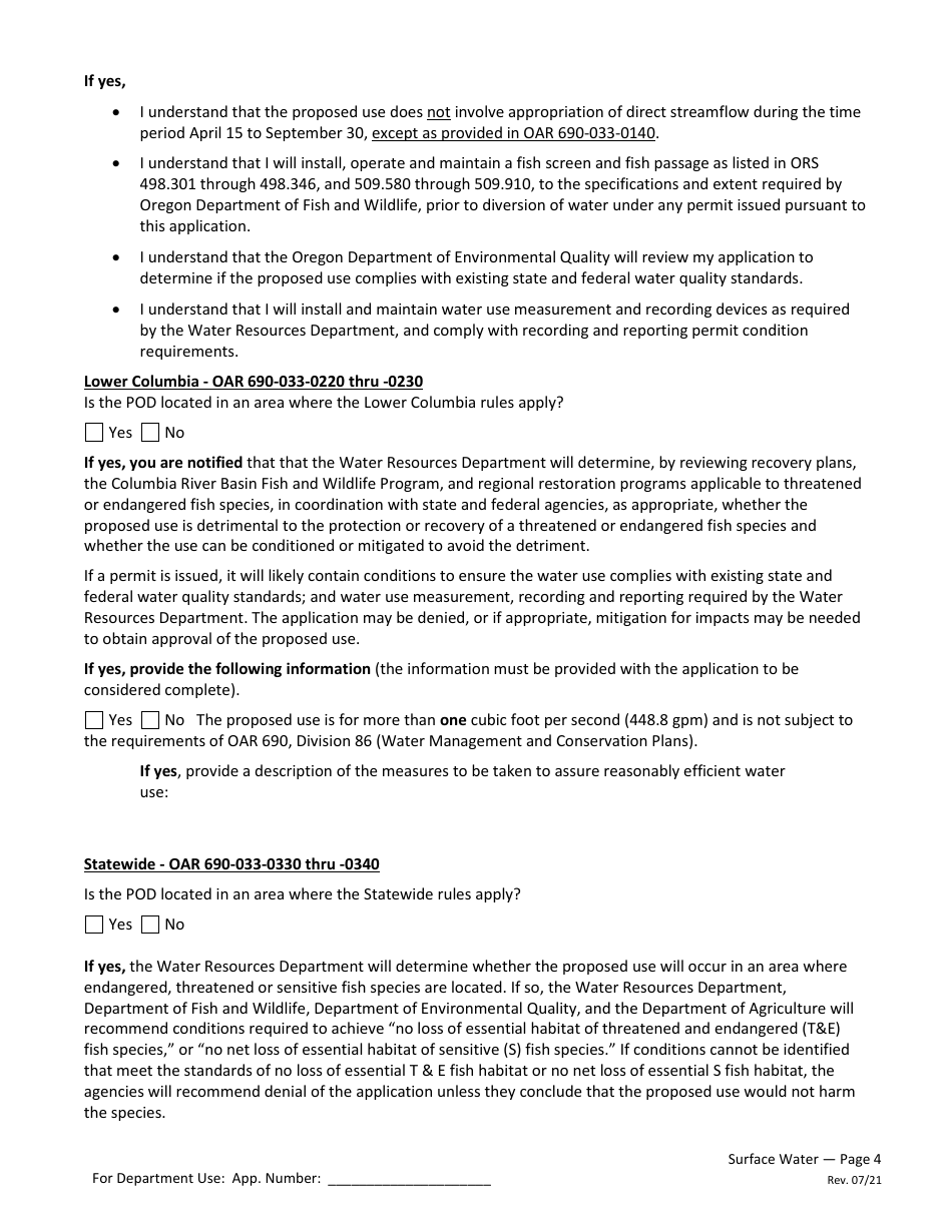 Application for a Permit to Use Surface Water - Oregon, Page 4