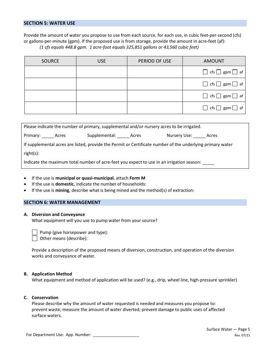 Application for a Permit to Use Surface Water - Oregon, Page 5