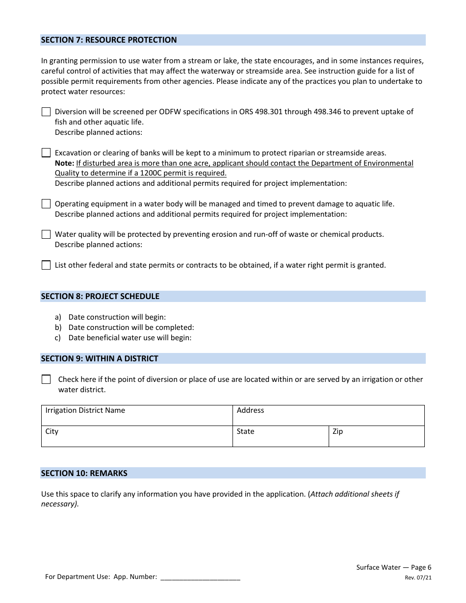 Application for a Permit to Use Surface Water - Oregon, Page 6