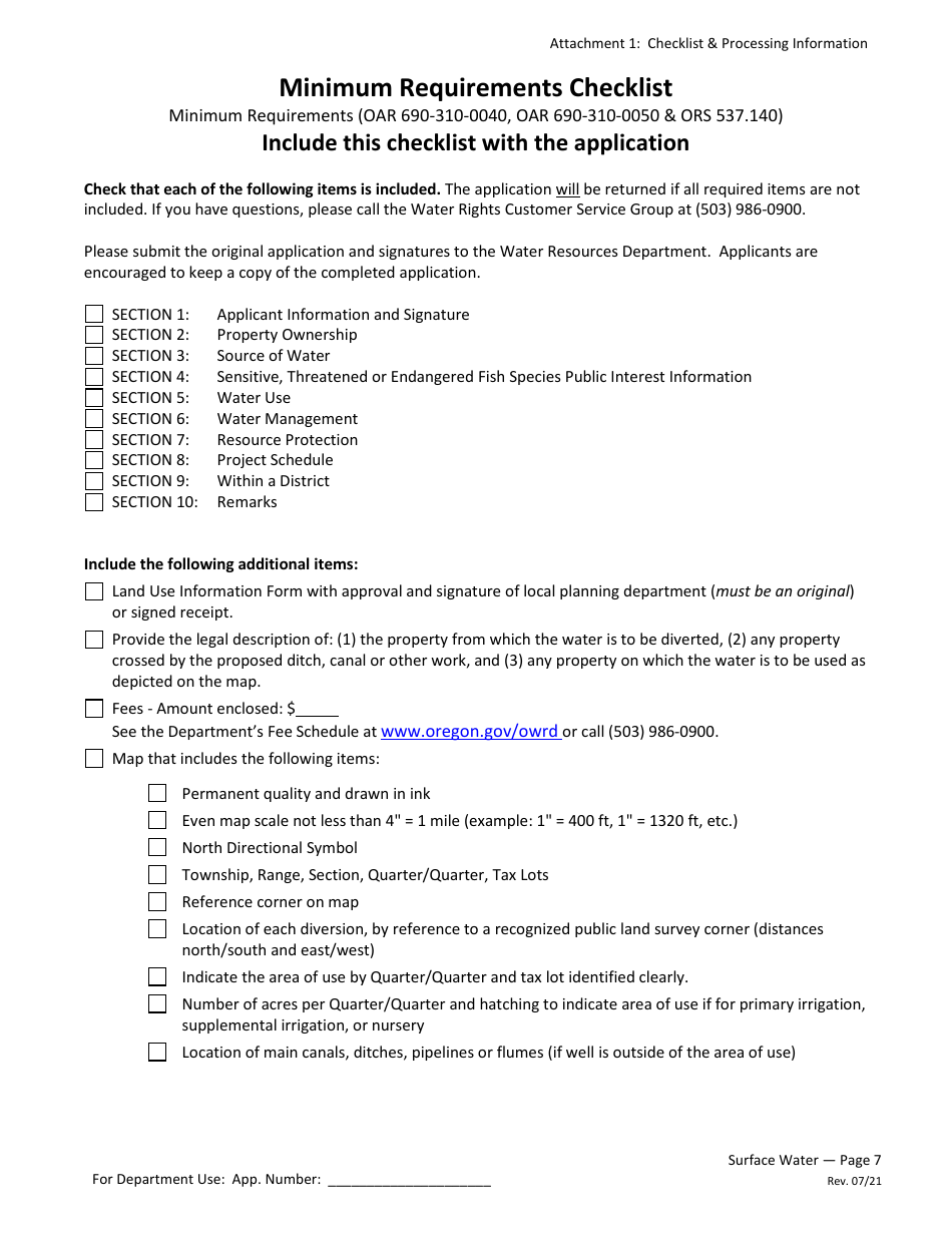 Application for a Permit to Use Surface Water - Oregon, Page 7