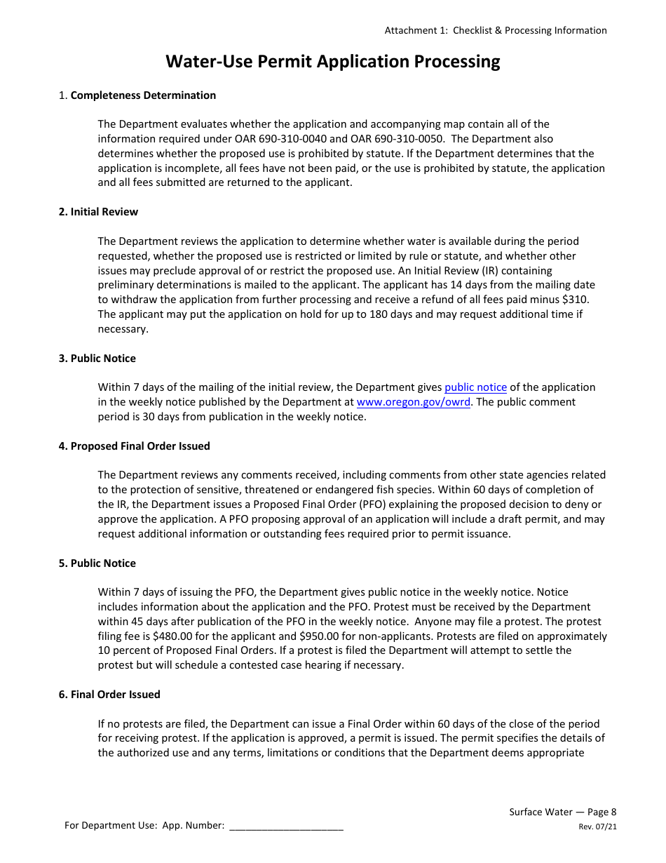 Application for a Permit to Use Surface Water - Oregon, Page 8