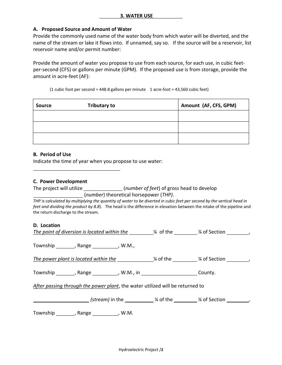 Application to Develop a Minor Hydroelectric Project (Less Than 100 Theoretical Horsepower) - Oregon, Page 2