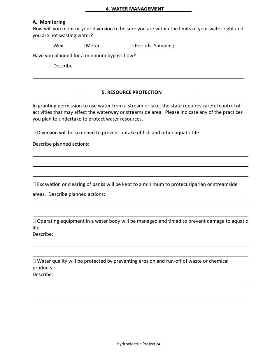 Application to Develop a Minor Hydroelectric Project (Less Than 100 Theoretical Horsepower) - Oregon, Page 4