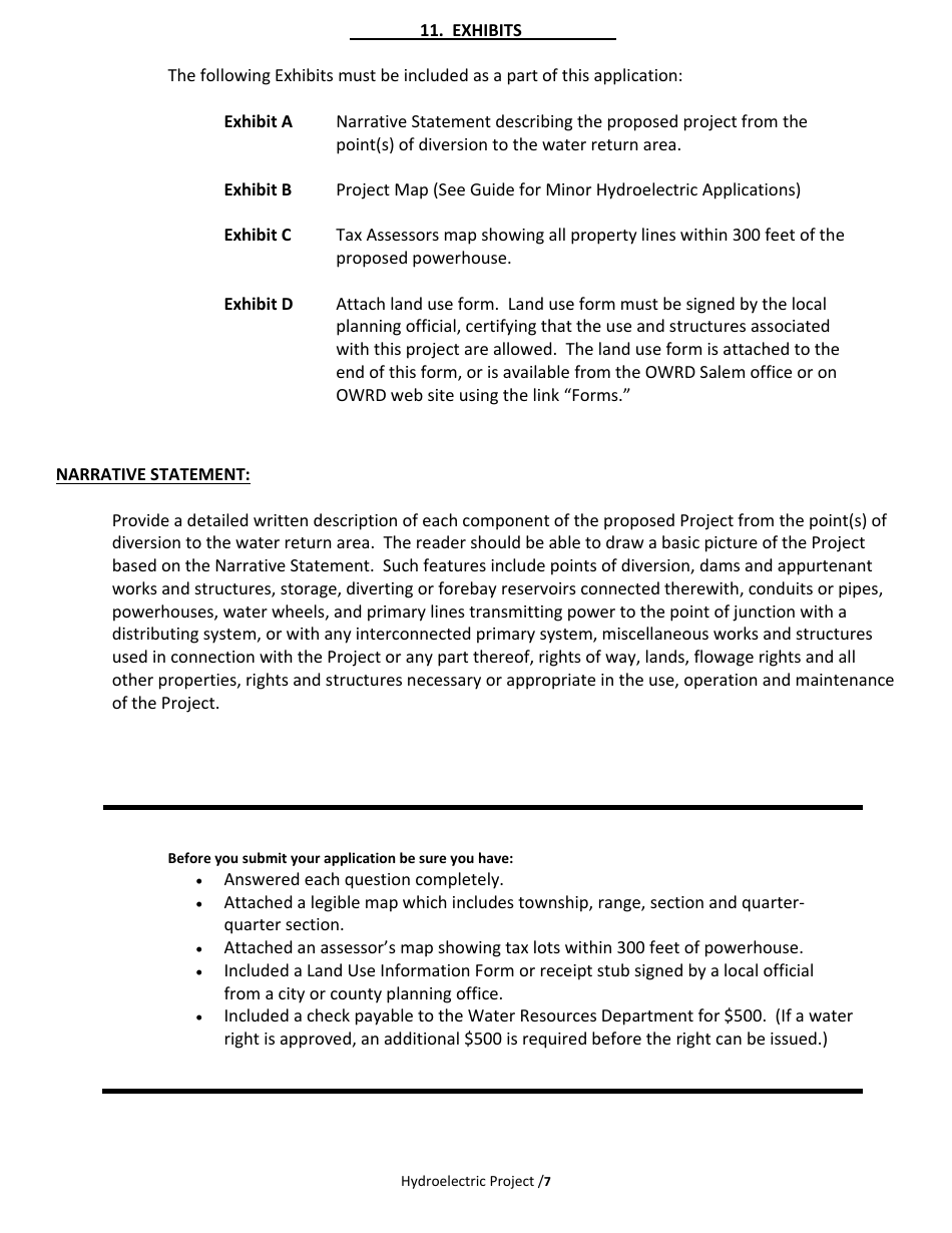 Application to Develop a Minor Hydroelectric Project (Less Than 100 Theoretical Horsepower) - Oregon, Page 7